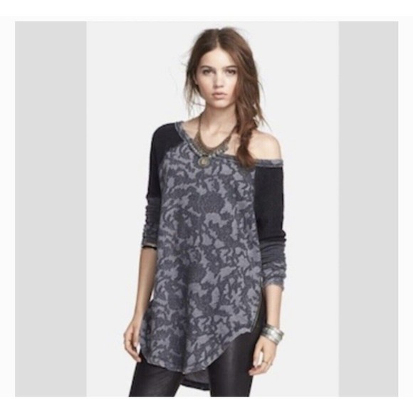 Free People Bed of Rose Print Womens Tunic Size S Charcoal Pullover - Picture 1 of 11